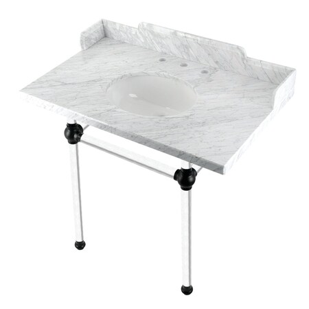 Kingston Brass 36 Carrara Marble Console Sink with Acrylic Legs, Marble WhiteMatte Black LMS36MA0